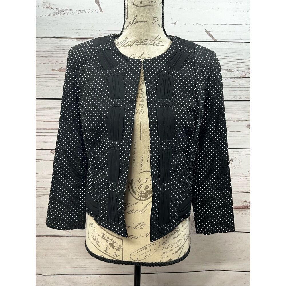 cabi Black White Polka Dot Bolero‎ Jacket Size 4 Pleated Front